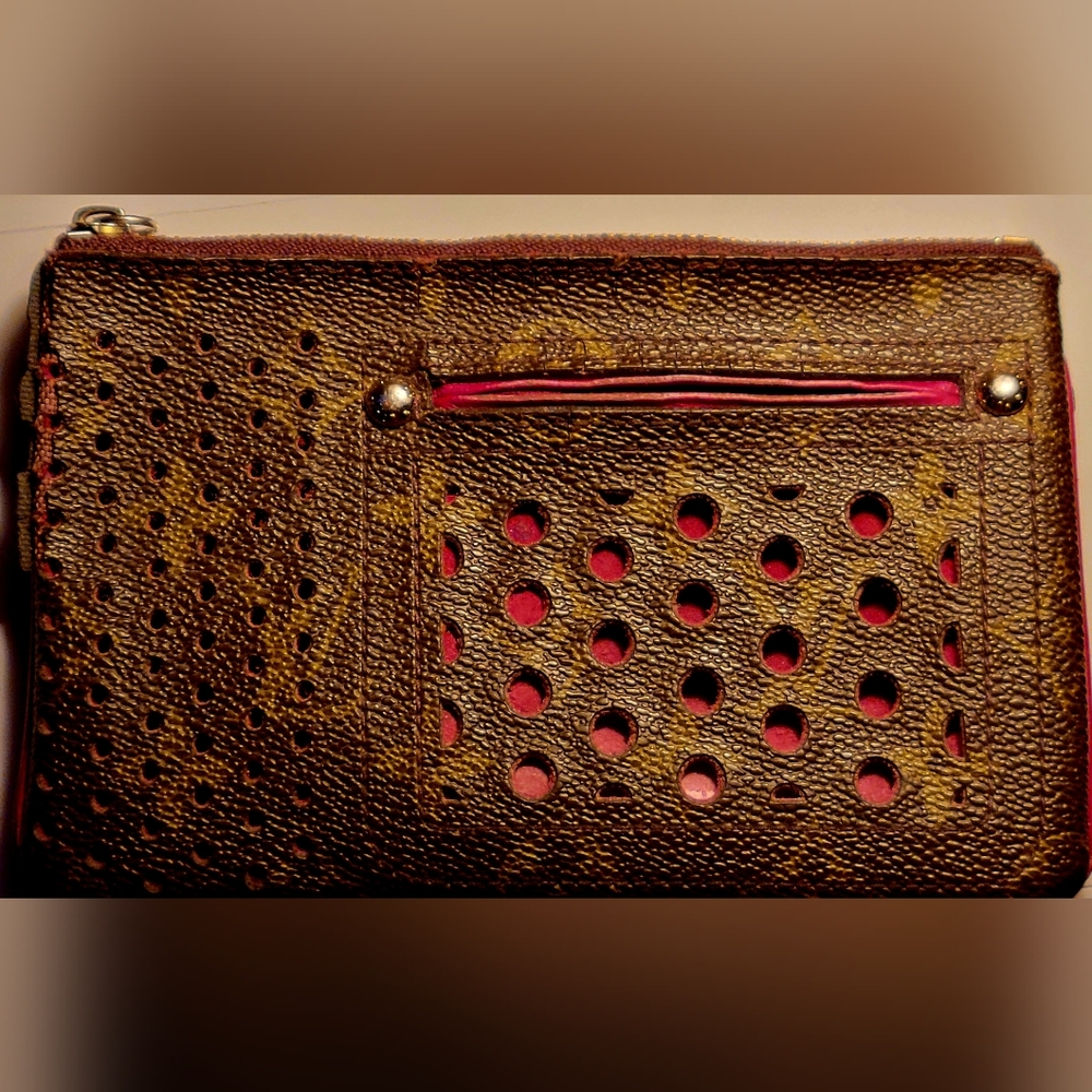 LOUIS VUITTON Monogram Perfo Pochette Plat Pouch Fuchsia M95219 LV (Pre Owned)